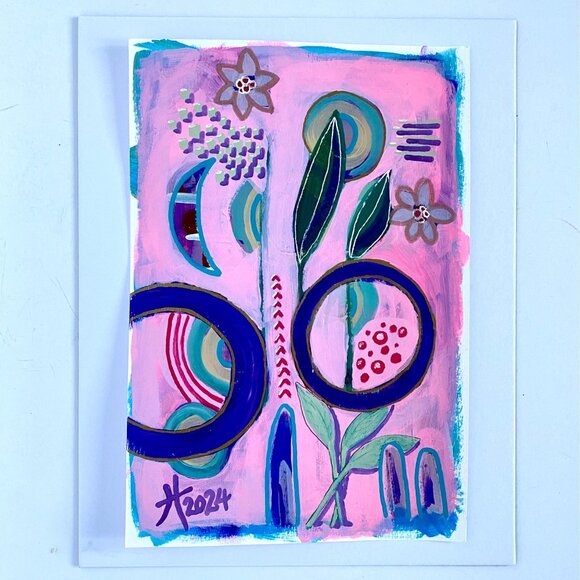 Purple Moon Original Art Acrylic Painting Mixed Media Matted Frame Ready 8x10in - Picture 3 of 7